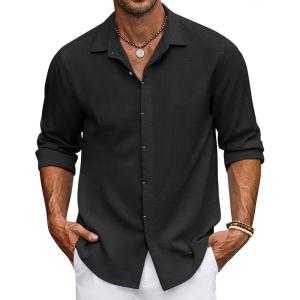 imageCOOFANDY Mens Casual Shirt Long Sleeve Casual Button Down Shirt for Men Summer Beach Wedding ShirtBlack