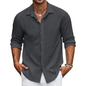 imageCOOFANDY Mens Casual Shirt Long Sleeve Casual Button Down Shirt for Men Summer Beach Wedding ShirtDark Gray