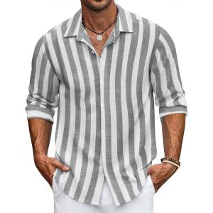 imageCOOFANDY Mens Casual Shirt Long Sleeve Casual Button Down Shirt for Men Summer Beach Wedding ShirtGrey Thick Stripes