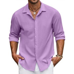 imageCOOFANDY Mens Casual Shirt Long Sleeve Casual Button Down Shirt for Men Summer Beach Wedding ShirtLavender