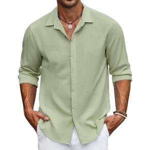 imageCOOFANDY Mens Casual Shirt Long Sleeve Casual Button Down Shirt for Men Summer Beach Wedding ShirtLight Green