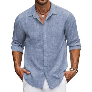 imageCOOFANDY Mens Casual Shirt Long Sleeve Casual Button Down Shirt for Men Summer Beach Wedding ShirtNavy Blue