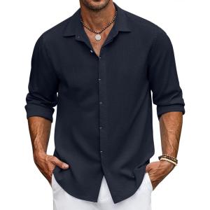 imageCOOFANDY Mens Casual Shirt Long Sleeve Casual Button Down Shirt for Men Summer Beach Wedding ShirtPersian Blue