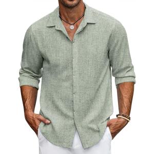 imageCOOFANDY Mens Casual Shirt Long Sleeve Casual Button Down Shirt for Men Summer Beach Wedding ShirtSage Green