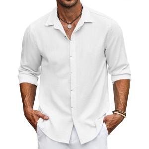 imageCOOFANDY Mens Casual Shirt Long Sleeve Casual Button Down Shirt for Men Summer Beach Wedding ShirtWhite