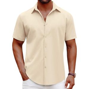 imageCOOFANDY Mens Casual Short Sleeve Button Down Shirts Summer Untucked Wrinkle Free ShirtsBeige