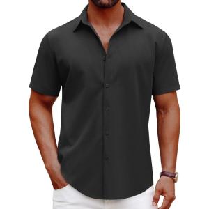 imageCOOFANDY Mens Casual Short Sleeve Button Down Shirts Summer Untucked Wrinkle Free ShirtsBlack