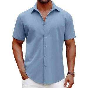 imageCOOFANDY Mens Casual Short Sleeve Button Down Shirts Summer Untucked Wrinkle Free ShirtsBlue