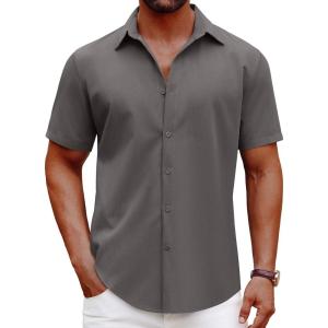 imageCOOFANDY Mens Casual Short Sleeve Button Down Shirts Summer Untucked Wrinkle Free ShirtsDark Grey