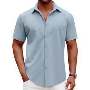 imageCOOFANDY Mens Casual Short Sleeve Button Down Shirts Summer Untucked Wrinkle Free ShirtsLight Blue