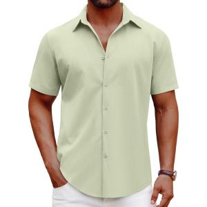 imageCOOFANDY Mens Casual Short Sleeve Button Down Shirts Summer Untucked Wrinkle Free ShirtsLight Green