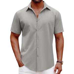 imageCOOFANDY Mens Casual Short Sleeve Button Down Shirts Summer Untucked Wrinkle Free ShirtsLight Grey