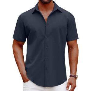 imageCOOFANDY Mens Casual Short Sleeve Button Down Shirts Summer Untucked Wrinkle Free ShirtsNavy Blue