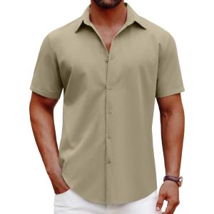 imageCOOFANDY Mens Casual Short Sleeve Button Down Shirts Summer Untucked Wrinkle Free ShirtsOlive Green