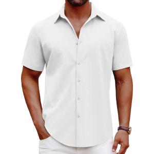 imageCOOFANDY Mens Casual Short Sleeve Button Down Shirts Summer Untucked Wrinkle Free ShirtsWhite