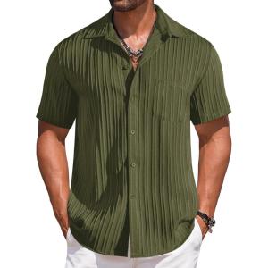 imageCOOFANDY Mens Casual Short Sleeve Button Down Shirts Textured Summer Beach Shirts Hawaiian Floral Vacation ShirtsArmy Green
