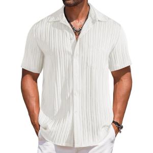 imageCOOFANDY Mens Casual Short Sleeve Button Down Shirts Textured Summer Beach Shirts Hawaiian Floral Vacation ShirtsAwhite