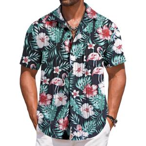 imageCOOFANDY Mens Casual Short Sleeve Button Down Shirts Textured Summer Beach Shirts Hawaiian Floral Vacation ShirtsBlackflowers