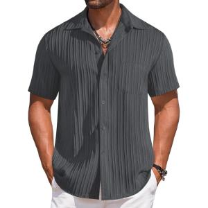imageCOOFANDY Mens Casual Short Sleeve Button Down Shirts Textured Summer Beach Shirts Hawaiian Floral Vacation ShirtsDark Grey