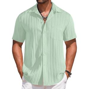 imageCOOFANDY Mens Casual Short Sleeve Button Down Shirts Textured Summer Beach Shirts Hawaiian Floral Vacation ShirtsIce Green