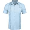 imageCOOFANDY Mens Cuban Guayabera Shirt Short Sleeve Linen Button Down Shirts Casual Summer Beach TopsBaby Blue