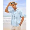 imageCOOFANDY Mens Cuban Guayabera Shirt Short Sleeve Linen Button Down Shirts Casual Summer Beach TopsBaby Blue
