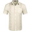 imageCOOFANDY Mens Cuban Guayabera Shirt Short Sleeve Linen Button Down Shirts Casual Summer Beach TopsBeige