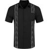 imageCOOFANDY Mens Cuban Guayabera Shirt Short Sleeve Linen Button Down Shirts Casual Summer Beach TopsBlack