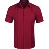 imageCOOFANDY Mens Cuban Guayabera Shirt Short Sleeve Linen Button Down Shirts Casual Summer Beach TopsBurgundy