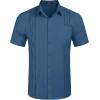 imageCOOFANDY Mens Cuban Guayabera Shirt Short Sleeve Linen Button Down Shirts Casual Summer Beach TopsDark Blue