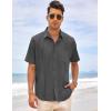 imageCOOFANDY Mens Cuban Guayabera Shirt Short Sleeve Linen Button Down Shirts Casual Summer Beach TopsDark Grey