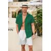 imageCOOFANDY Mens Cuban Guayabera Shirt Short Sleeve Linen Button Down Shirts Casual Summer Beach TopsGreen