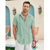 imageCOOFANDY Mens Cuban Guayabera Shirt Short Sleeve Linen Button Down Shirts Casual Summer Beach TopsIce Green