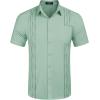 imageCOOFANDY Mens Cuban Guayabera Shirt Short Sleeve Linen Button Down Shirts Casual Summer Beach TopsIce Green