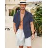 imageCOOFANDY Mens Cuban Guayabera Shirt Short Sleeve Linen Button Down Shirts Casual Summer Beach TopsIndigo