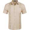 imageCOOFANDY Mens Cuban Guayabera Shirt Short Sleeve Linen Button Down Shirts Casual Summer Beach TopsKhaki