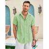 imageCOOFANDY Mens Cuban Guayabera Shirt Short Sleeve Linen Button Down Shirts Casual Summer Beach TopsLight Green