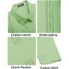 imageCOOFANDY Mens Cuban Guayabera Shirt Short Sleeve Linen Button Down Shirts Casual Summer Beach TopsLight Green