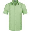 imageCOOFANDY Mens Cuban Guayabera Shirt Short Sleeve Linen Button Down Shirts Casual Summer Beach TopsLight Green