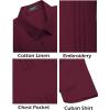 imageCOOFANDY Mens Cuban Guayabera Shirt Short Sleeve Linen Button Down Shirts Casual Summer Beach TopsMaroon