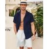 imageCOOFANDY Mens Cuban Guayabera Shirt Short Sleeve Linen Button Down Shirts Casual Summer Beach TopsNavy Blue