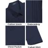 imageCOOFANDY Mens Cuban Guayabera Shirt Short Sleeve Linen Button Down Shirts Casual Summer Beach TopsNavy Blue