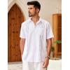 imageCOOFANDY Mens Cuban Guayabera Shirt Short Sleeve Linen Button Down Shirts Casual Summer Beach TopsWhite