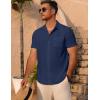 imageCOOFANDY Mens Short Sleeve Button Down Shirt Casual Summer Beach Untucked Vacation Textured Shirts with PocketBlack Iris