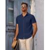 imageCOOFANDY Mens Short Sleeve Button Down Shirt Casual Summer Beach Untucked Vacation Textured Shirts with PocketBlack Iris