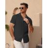 imageCOOFANDY Mens Short Sleeve Button Down Shirt Casual Summer Beach Untucked Vacation Textured Shirts with PocketBlack Onyx