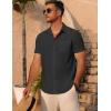 imageCOOFANDY Mens Short Sleeve Button Down Shirt Casual Summer Beach Untucked Vacation Textured Shirts with PocketBlack Onyx