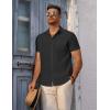 imageCOOFANDY Mens Short Sleeve Button Down Shirt Casual Summer Beach Untucked Vacation Textured Shirts with PocketBlack Onyx