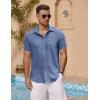 imageCOOFANDY Mens Short Sleeve Button Down Shirt Casual Summer Beach Untucked Vacation Textured Shirts with PocketDark Blue