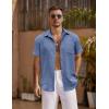 imageCOOFANDY Mens Short Sleeve Button Down Shirt Casual Summer Beach Untucked Vacation Textured Shirts with PocketDark Blue